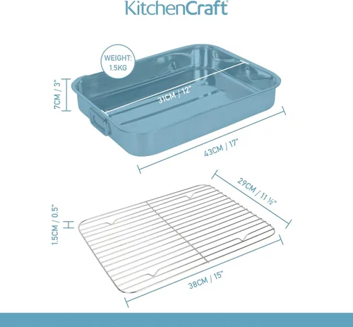 Miniatura 3 de KitchenCraft Recipiente para asar con estante, acero inoxidable, grande, 16.9 x 12.2 in, color plateado