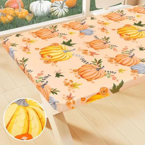 Miniatura 31 de Smiry Mantel cuadrado para mesa de pícnic, manteles de camping impermeables elásticos ajustables, protector de mantel de vinilo con respaldo de Gris