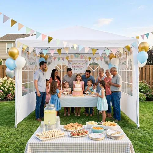 Miniatura 9 de Carpa para exteriores de 10 x 10 pies, tienda de campaña para fiestas de boda, cenador portátil, carpa con toldo, camping, refugio, almacenamiento