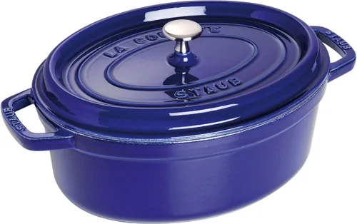 Staub La Cocotte Oval 40510-269 Pico Cocotte Grand Blue - Maceta ovalada de hierro fundido de 10.6 in, compatible con inducción
