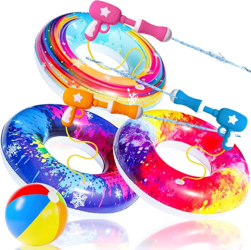 Miniatura 7 de Parentswell Juego de fiesta en la piscina – Anillos inflables de natación para piscina, tubos de piscina con pistolas de agua y pelota de playa