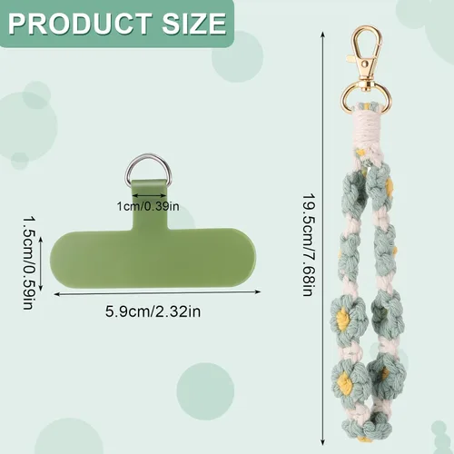 Miniatura 3 de Jspupifip 2 piezas de correa de muñeca para teléfono estilo macramé boho, linda correa de teléfono celular con pestaña de sujeción, pulsera de Blanco