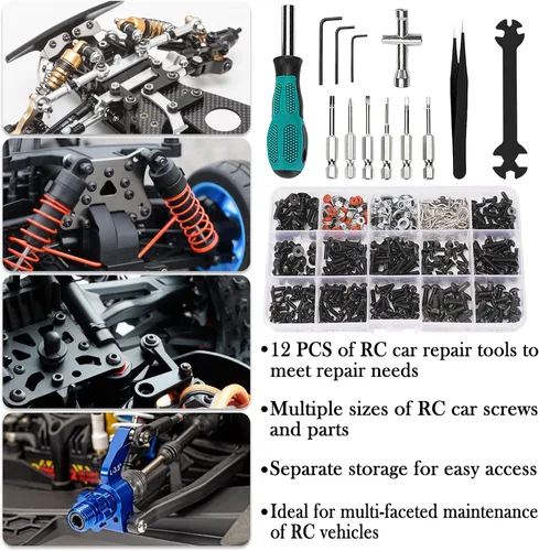 Miniatura 5 de Soporte de coche RC y 532 piezas Kit de tornillos RC universal Kit de herramientas RC Soporte de trabajo de reparación de automóviles RC Estación