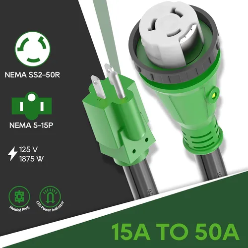 Miniatura 3 de RVGUARD - Cable adaptador de 12” de 50 A a 110 V para caravana con conector de bloqueo, adaptador de corriente eléctrica de NEMA 5-15P a NEMA