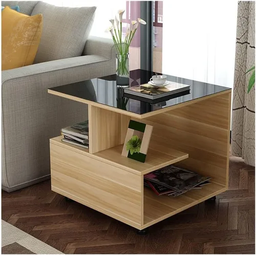 Miniatura 7 de Mesa auxiliar cuadrada de 3 niveles con estantes de almacenamiento, mesa auxiliar moderna para el hogar, sala de estar, dormitorio
