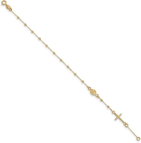 Miniatura 2 de Pulsera de oro amarillo de 14 quilates con rosario en cruz de 6.3in (ancho 0.315in).