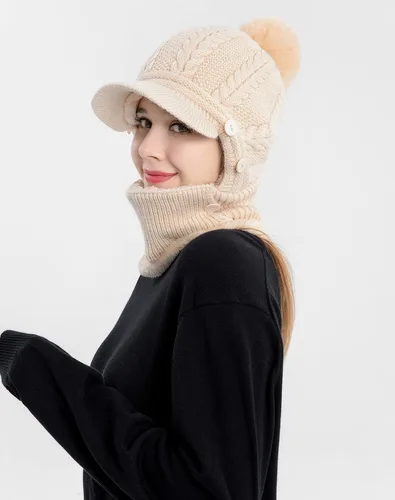 Miniatura 5 de HUAMULAN Gorro de invierno de una pieza para mujer, pasamontañas de forro polar, pasamontañas, máscara facial, bufanda, orejeras, esquí, nieve