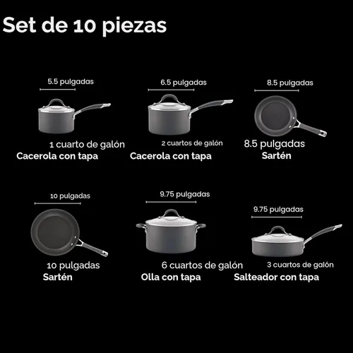 Miniatura 3 de Circulon Radiance - Juego de utensilios de cocina antiadherentes anodizados duros, juego de ollas y sartenes de cocina, 10 piezas, color gris