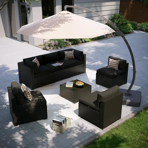 Miniatura 20 de Aoxun Juego de muebles de patio, 7 piezas de sofás seccionales para exteriores con funda impermeable, mimbre de ratán para exteriores, juego