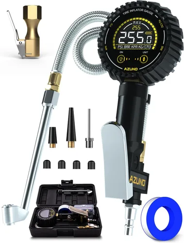 Miniatura 9 de AZUNO Inflador de neumáticos digital con manómetro, 200 PSI, accesorios de compresor de aire resistentes, con manguera de goma, bloqueo