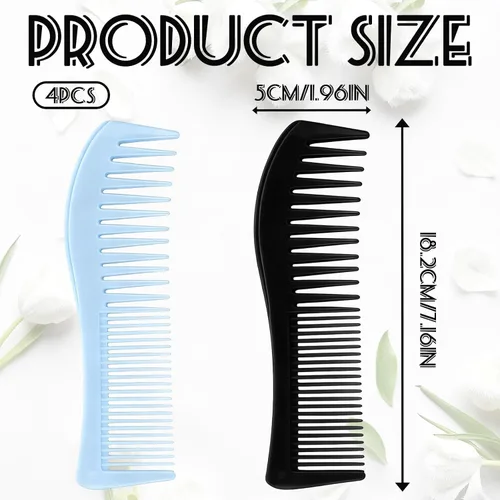 Miniatura 2 de 4 peines de dientes de plástico 2 en 1, juego de aseo multiusos para el cabello, peine de plástico para niños y niñas, peines negros de doble diente