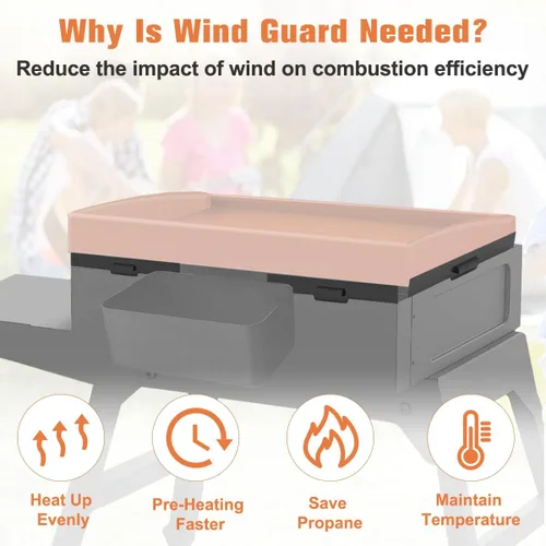 Miniatura 5 de Koutemie Protector contra el viento Blackstone de 17 pulgadas, accesorios de parrilla con protector térmico magnético, pantallas de viento de acero