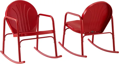 Crosley Furniture Griffith - Juego de 2 mecedoras de metal retro para exteriores, para porche, terraza, balcón, patio trasero, rojo brillante