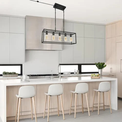 Miniatura 6 de Lámpara de isla de cocina con enchufe de granja, industrial moderna lámpara lineal de 5 luces con cable de 17.5 pies, lámparas rectangulares
