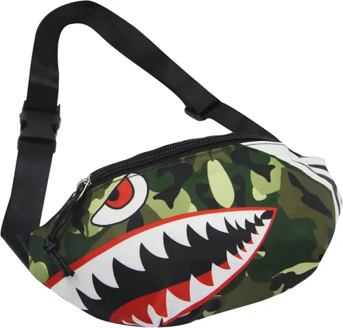 Miniatura 3 de Riñonera pequeña para niños y niñas, con diseño de tiburón de dibujos animados, para deportes, correr, bolsa de cintura, Camuflaje