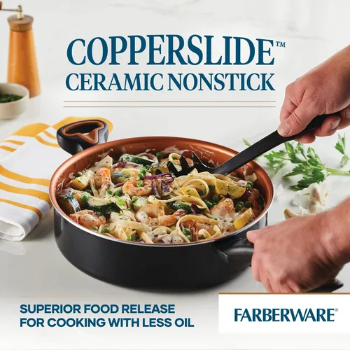 Miniatura 2 de Farberware Glide Ceramic Sartén Antiadherente / Sartén para Saltear / Sartén para Freír con Tapa y Mango Auxiliar - 4 Cuartos, Negro