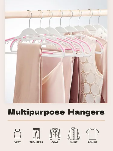Miniatura 2 de HOUSE DAY Paquete de 50 perchas de plástico rosa, delgadas que ahorran espacio, perchas antideslizantes con almohadillas de goma, percha resistente
