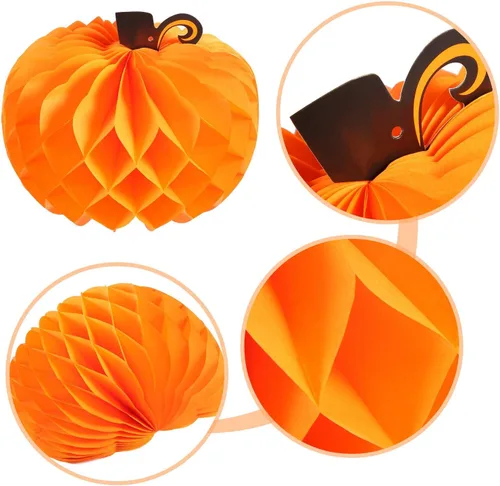 Miniatura 4 de JOVITEC Paquete de 6 calabazas de panal de abeja para decoración de mesa de Acción de Gracias, 10.2 pulgadas, decoración de calabaza colgante