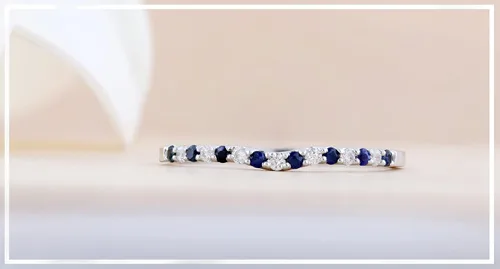 Miniatura 7 de Dazzlingrock Collection Alianza de boda redonda alternativa de zafiro azul y diamante blanco para mujer (0.10 qtw, color I-J, claridad I1-I3) en oro