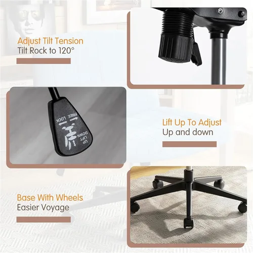 Miniatura 6 de SUNLEI Silla de oficina con patas cruzadas con ruedas, silla ancha sin brazos para escritorio de tocador, sillas cómodas cruzadas con respaldo