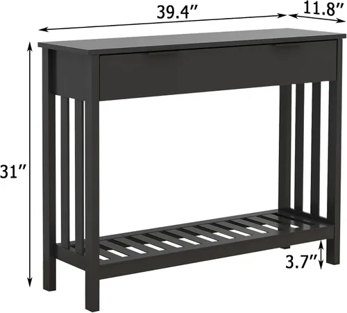 TaoHFE Mesa de entrada negra con cajón, mesa consola estrecha moderna de madera con almacenamiento, mesa de pasillo, mesas de sofá para sala de