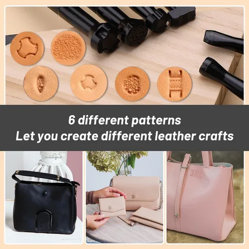 Miniatura 6 de 6 piezas de herramientas de estampado de cuero, juego de sellos de diferentes formas para hacer sillas con bolsa, herramientas de estampado de cuero