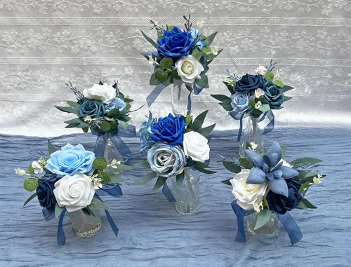 Miniatura 3 de CherishedMoments Juego de 6 centros de mesa de flores surtidas, mini flores florales para decoración de mesa de boda junto al mar, ramos de flores
