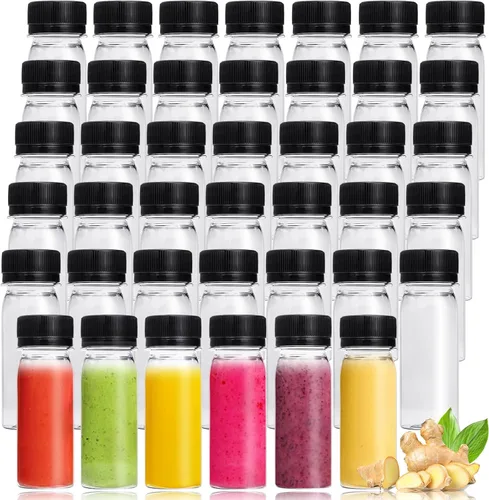 Miniatura 9 de Xuyyicao 30 Piezas Botellas Pequeñas de Plástico de 2 Oz para Líquidos, Botella para Shot de Jengibre con Tapas, Recipientes de Bebidas