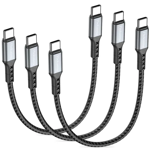 Cable corto USB C a USB C de 12 pulgadas, paquete de 3 cables de carga de 1 pie y 65 W, cable PD de carga rápida tipo C a tipo C, cable trenzado