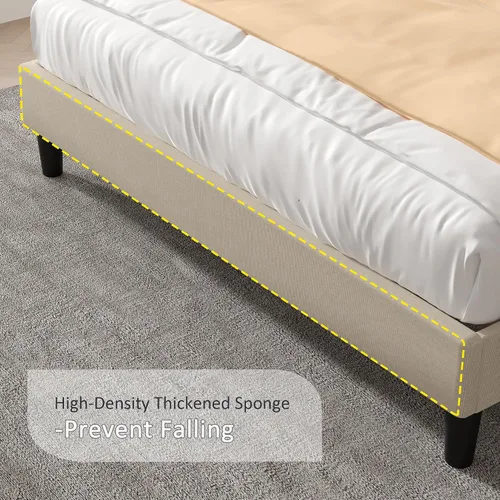 Miniatura 6 de VECELO Base de cama Queen con cabecera tapizada con respaldo alado, base de cama de plataforma resistente con estación de carga y bolsillos Beige