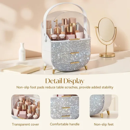 Miniatura 3 de Organizadores de maquillaje Bling, estuche de exhibición de cosméticos con cubierta transparente, organizadores de maquillaje de tocador para lápiz