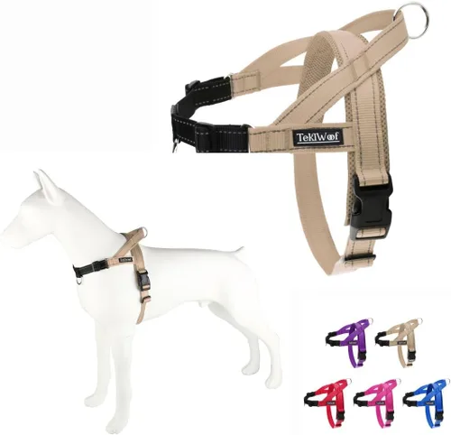 Arnés para perro sin tirones con asa, clip trasero y delantero, ajustable, fácil de poner y quitar, reflectante, ligero y acolchado de malla, sin