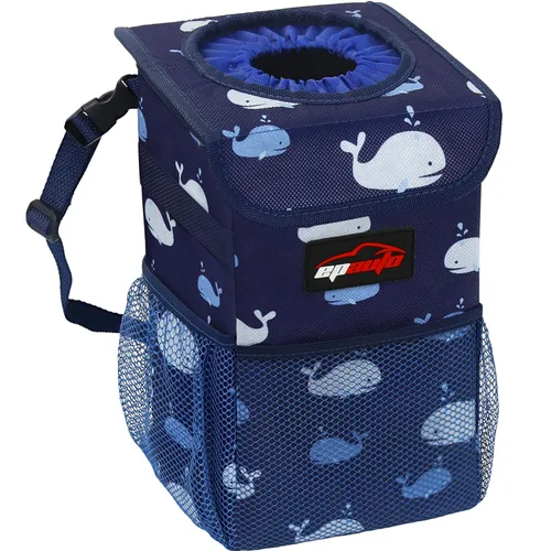Miniatura 13 de EPAuto Bote de basura impermeable para automóvil con tapa y bolsillos de almacenamiento, 2.5 galones a prueba de fugas, color gris