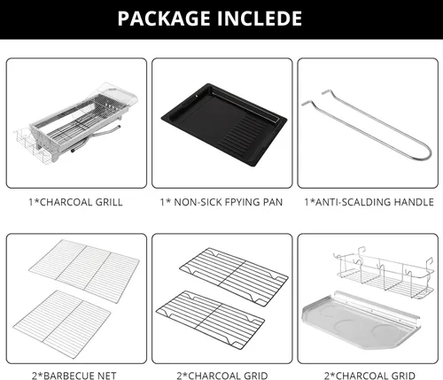 Miniatura 5 de Outvita Parrilla de carbón portátil, 39 x 12 x 28 pulgadas, parrilla plegable de acero inoxidable y ahumador para cocinar al aire libre, camping