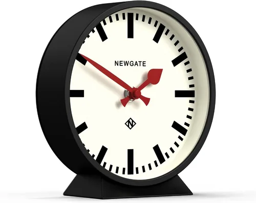 NEWGATE® M Mantel Railway Desk Clock | Moderno reloj de estación redonda | Negro | Estilo contemporáneo para escritorio, mesa, estante o mesita de