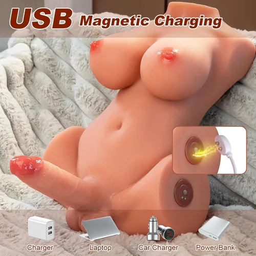 Miniatura 3 de Muñeca sexual transexual Torso Consolador de silicona Muñeca sexual eléctrica Enchufe rápido y consolador retráctil Pechos grandes de gelatina