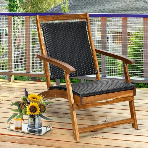 Miniatura 5 de COSTWAY Marco de madera plegable de la silla de salón de la rota del patio W/el reposapiés retráctil