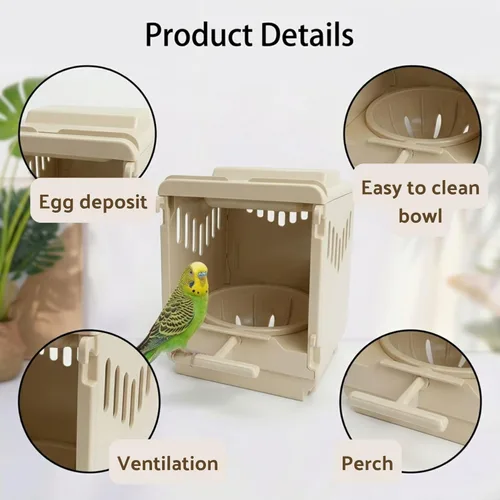 Miniatura 4 de Caja nido de plástico para pájaros, taza nido extraíble y portátil con puerta trasera corredera para una fácil limpieza y depósito para almacenar