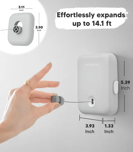 Miniatura 5 de GorillaLine Tendedero retráctil, para interiores y exteriores, línea de ropa resistente montada en la pared, estante de secado que ahorra espacio