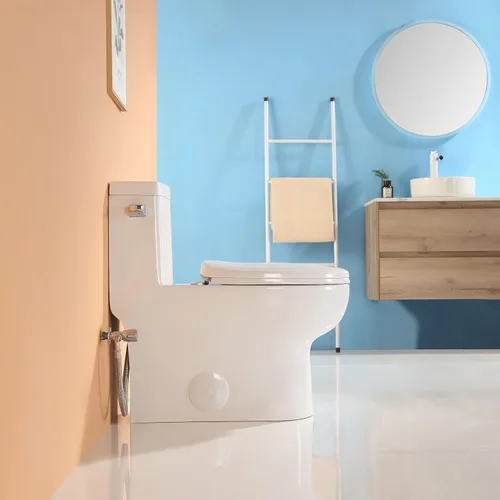 Miniatura 9 de HOROW HR-ST076W - Inodoro alargado con palanca de viaje a la izquierda, inodoro de una pieza para baño, asiento de cierre suave incluido, descarga