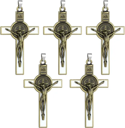 Miniatura 10 de Colgante de cruz de crucifijo de exorcismo de San Benito para bricolaje, rosario, collar, coronilla, pieza de joyería, accesorios para hacer dijes