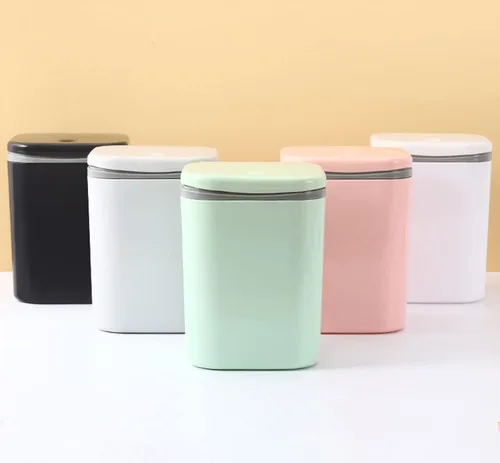 Miniatura 7 de Cubo de basura pequeño de 0.5 galones para encimera, cesta de basura de escritorio pequeña, color negro Mini basurero de escritorio con botón