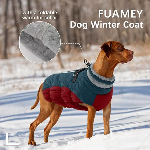 Miniatura 4 de FUAMEY - Chaqueta de invierno para perro, chaleco acolchado con arnés, ropa cálida para mascotas, abrigo con cremallera, impermeable, para perros