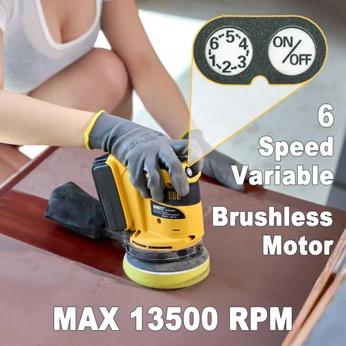 Miniatura 3 de Lijadora orbital aleatoria para batería DEWALT de 20 V, motor sin escobillas inalámbrico, lijadora manual orbital de velocidad variable con colector