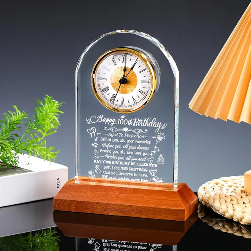 Miniatura 6 de Arikyrist Regalos de cumpleaños número 100 para mujeres, hombres y amigos, reloj de cumpleaños de cristal con base de luz