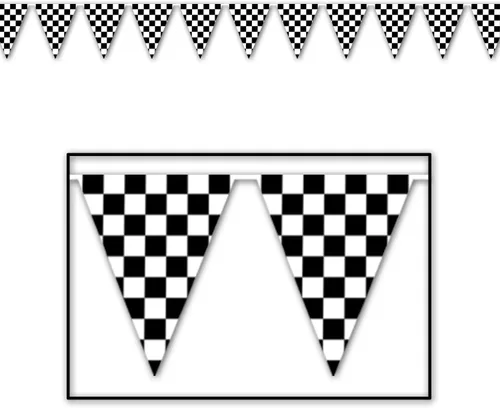 Banderín a cuadros para exteriores (blanco y negro) Accesorio de fiesta (1 unidad) (1/paquete)
