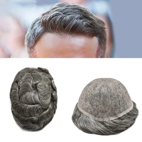 Miniatura 20 de Toupee para hombres completo encaje francés hombres toupee hairpieces 100% europeo cabello humano reemplazo sistema hombres piezas de pelo protesis
