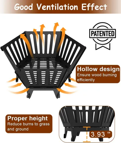 Miniatura 2 de Fogata hexagonal portátil de 22.5 pulgadas con bolsa de viaje, diseño patentado sin humo, hoguera de leña para exteriores, para campamento, patio