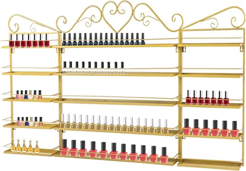 Miniatura 11 de Estante de almacenamiento de esmalte de uñas de metal para montar en pared, organizador de esmalte de uñas triangular de 5 niveles, soporte