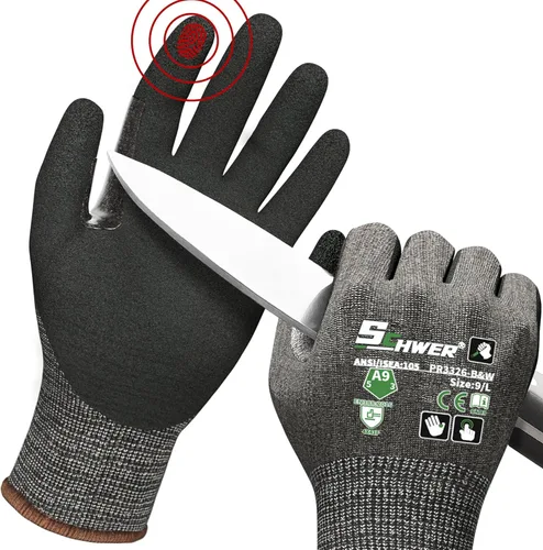 Schwer ProGuard PR3326 - Guantes de trabajo resistentes a cortes de más alto nivel para protección extrema, guantes de corte ANSI A9 con pulgar Negro